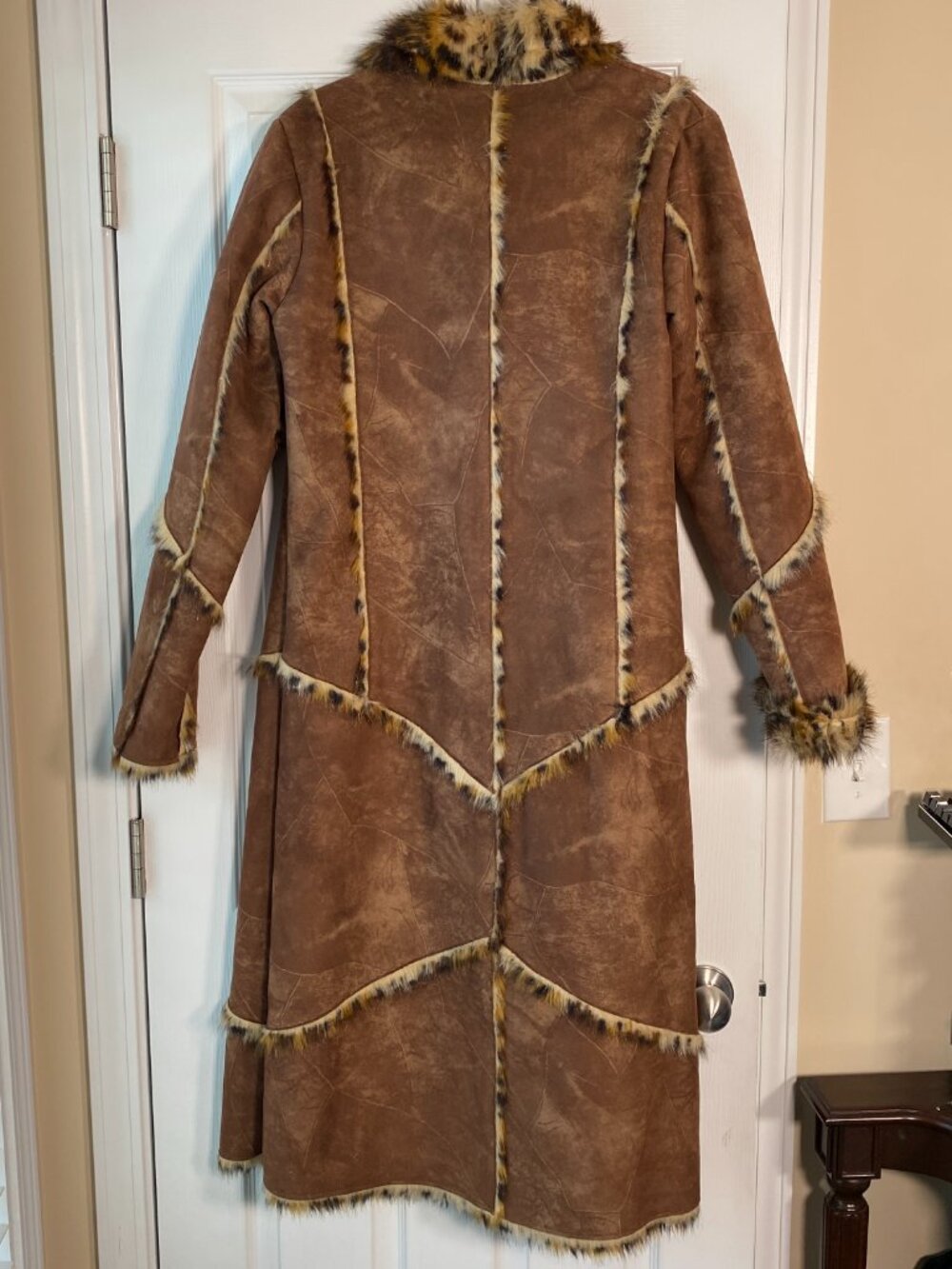 Style by Midnight Velvet | Leopard Fur Trim Maxi Coat | Size M - Picture 8 of 8